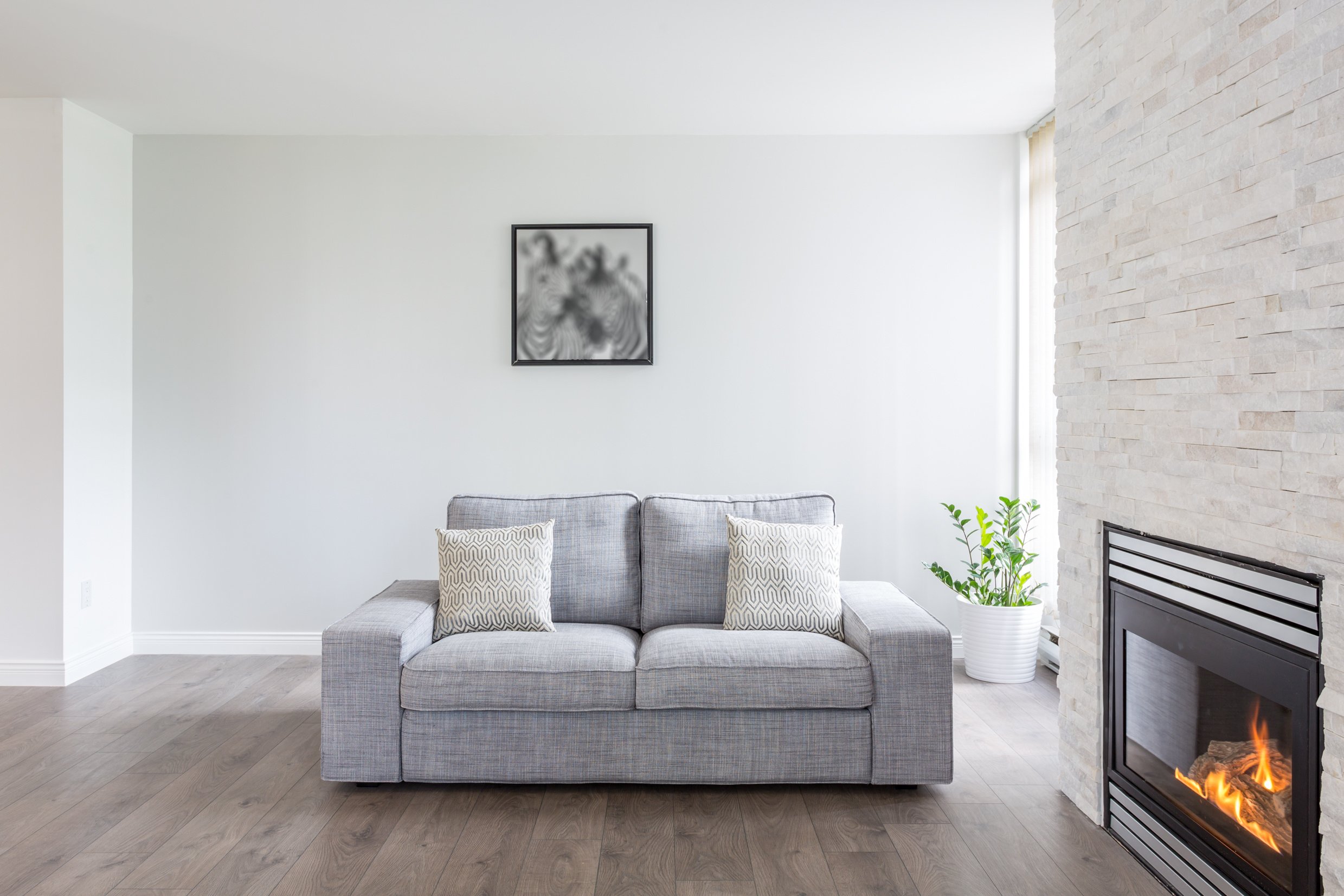 Grey sofa in living room